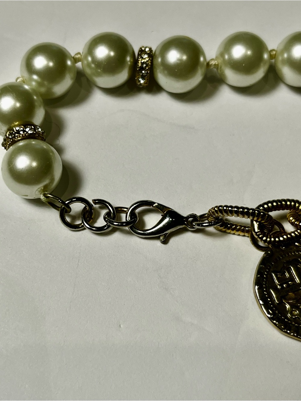 Gold & Pearl Charm Bracelet with Coin Medallions - Picture 4 of 5